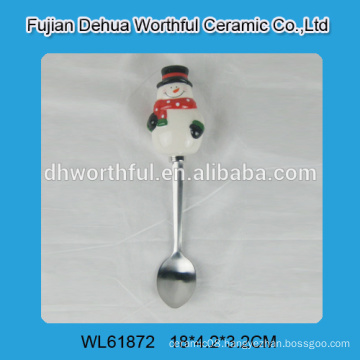 2016 new style stainless steel spoon with ceramic snowman shape